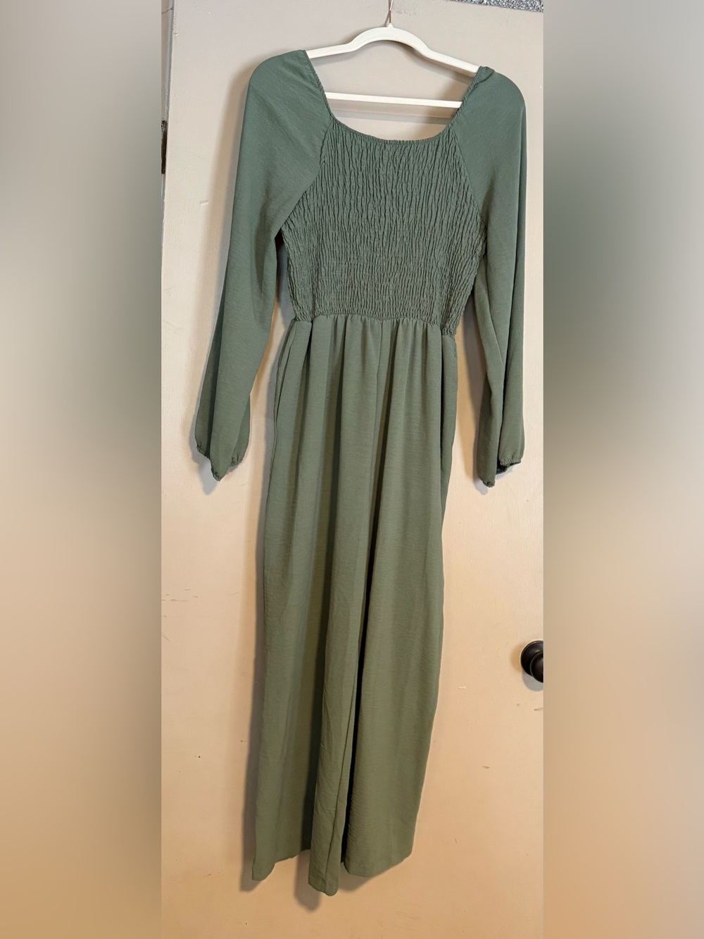 Smocked Waist Long Sleeve Jumper - Sage Green - Size Large